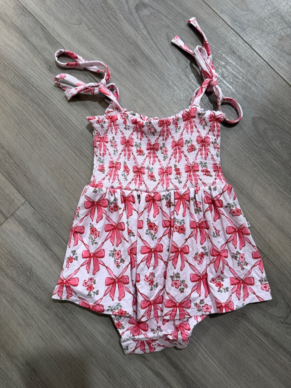 Caden Lane Pink and White Bow-Print Baby One-Piece